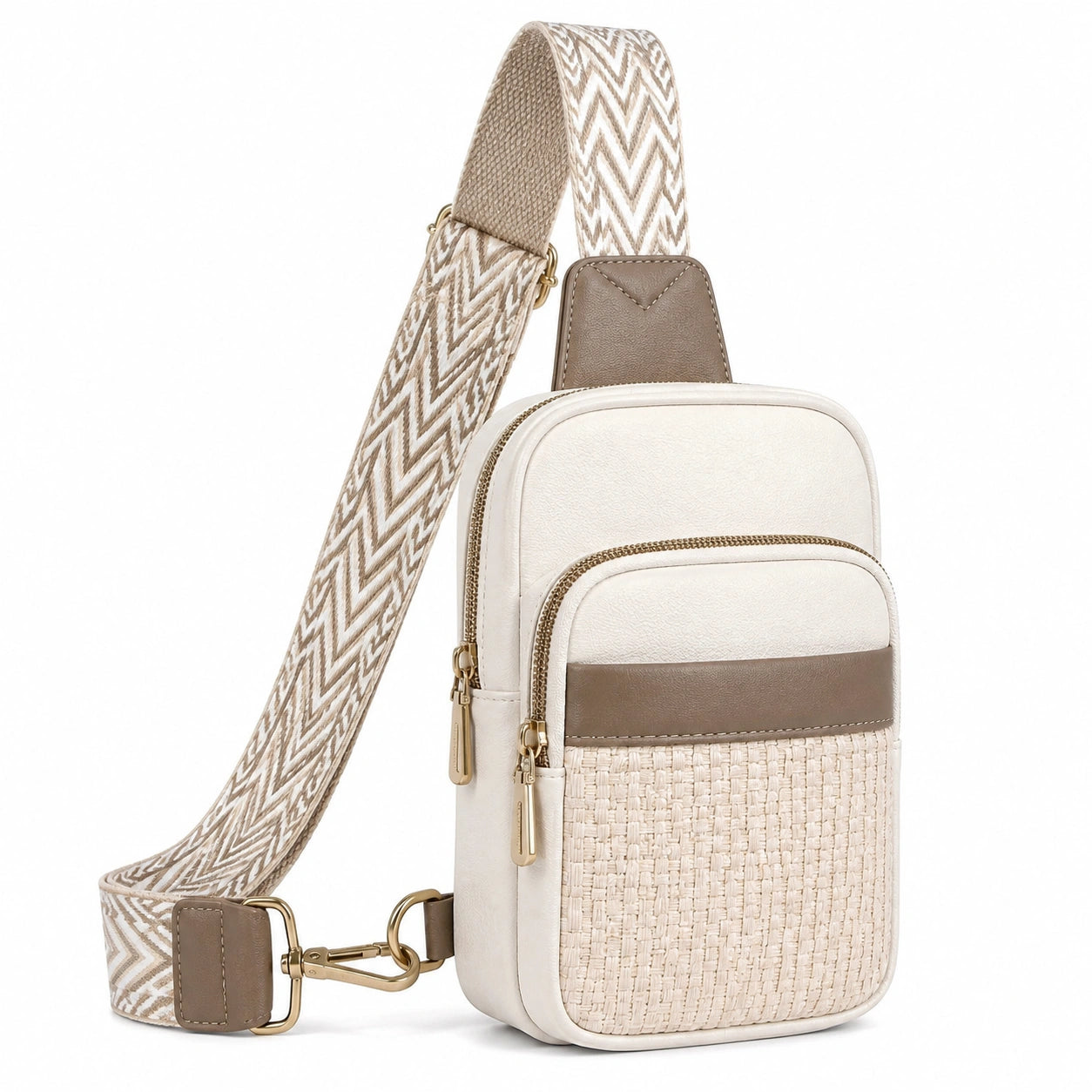 Bolso bandolera 16 x 7 x 24 cm de material sintético beige/marrón con bolsillos estilo casual