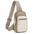Bolso bandolera 18 x 8 x 31 cm de piel sintética beige y blanco con bolsillos con cremallera