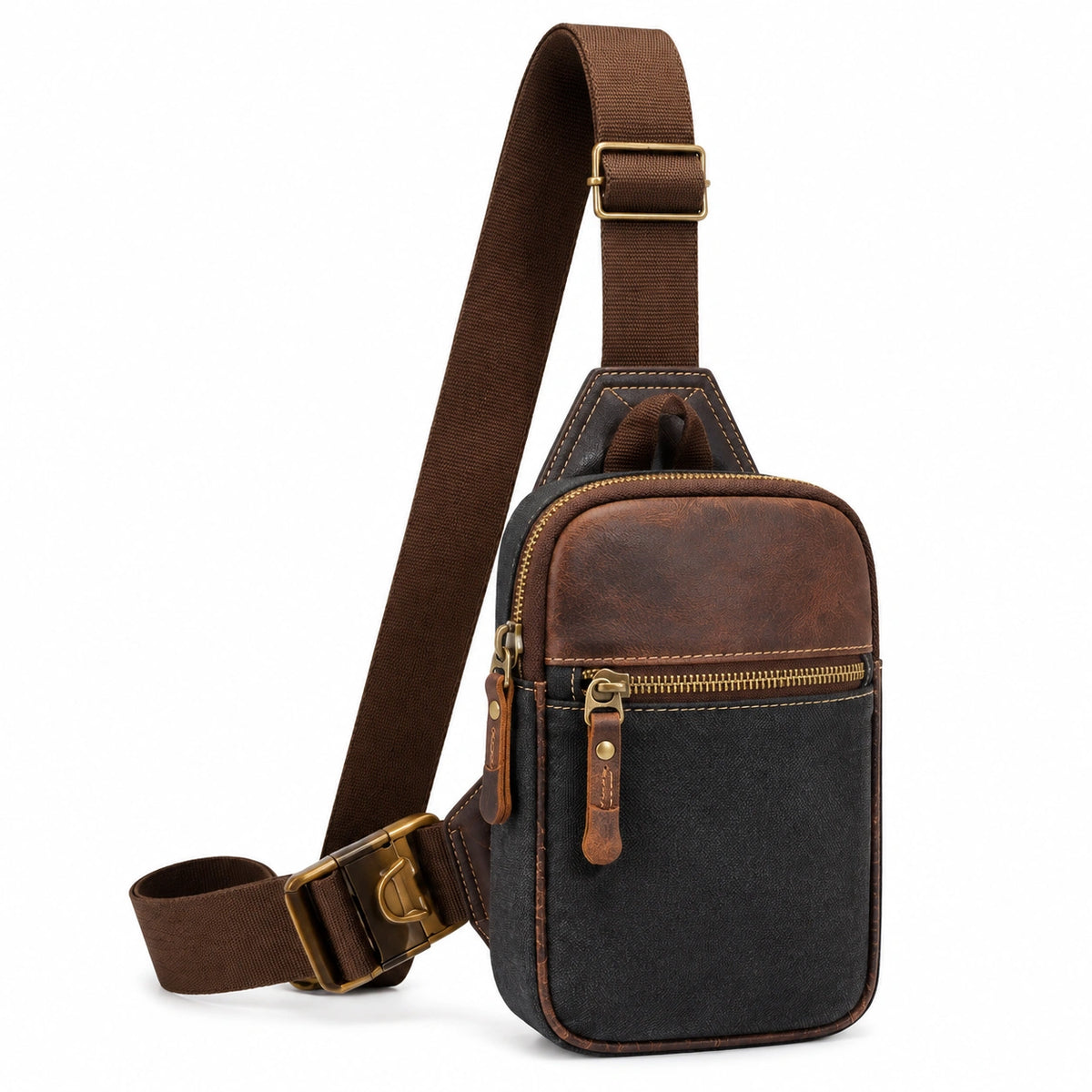 Bolso bandolera 18 x 7 x 30 cm de material sintético marrón y negro estilo vintage