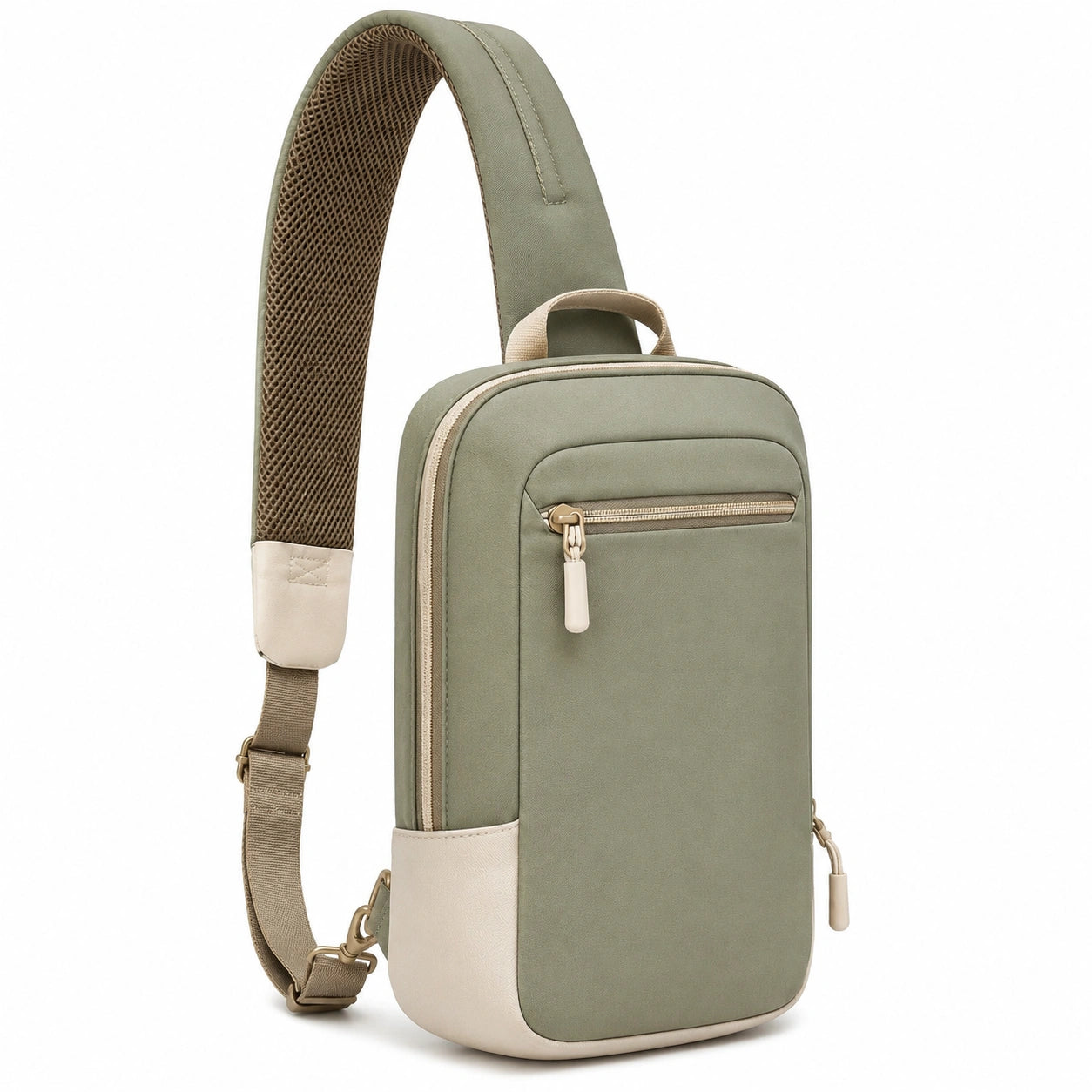 Mochila bandolera 18 x 8 x 32 cm de tejido verde con correa ajustable y bolsillos