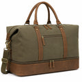 Bolsa de viaje 50 x 25 x 35 cm de lona verde y piel sintética marrón con compartimento inferior