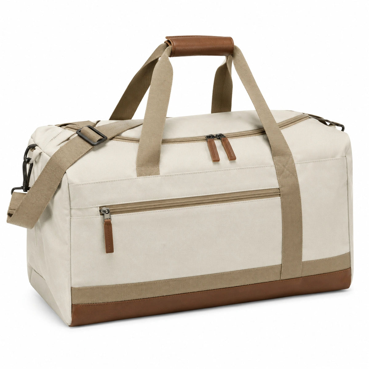 Bolsa de viaje 50 x 25 x 30 cm de lona beige y marrón con correa ajustable