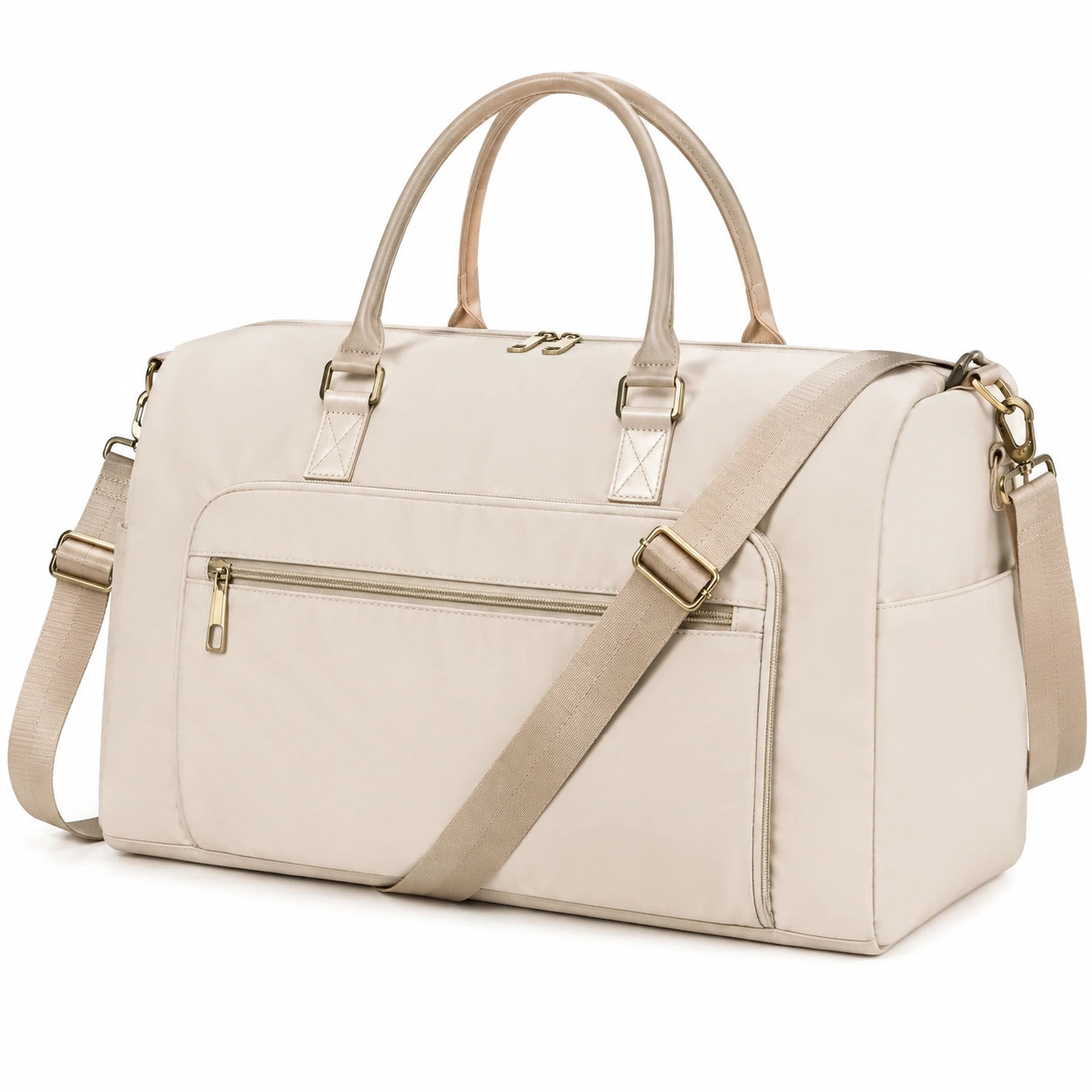 Bolsa de viaje 45 x 24 x 30 cm de tejido beige con correa ajustable y bolsillos con cremallera