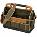 Bolsa de herramientas 45 x 25 x 35 cm de tela verde oliva con estructura rígida y correa de hombro