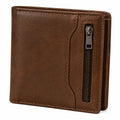Cartera plegable 12 x 10 x 2 cm marrón material de aspecto cuero con cremallera estilo clásico