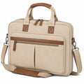Maletín para portátil 40 x 8 x 30 cm de lona beige y cuero sintético con bandolera