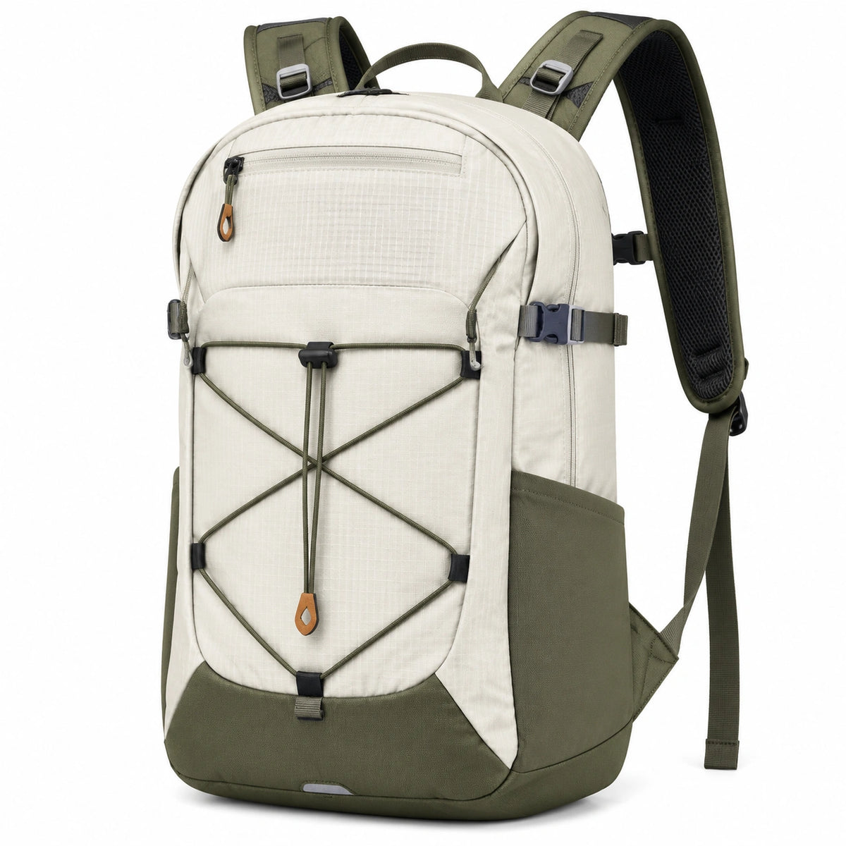 Mochila de senderismo 48 x 30 x 18 cm de poliéster beige y verde oliva con cordón elástico