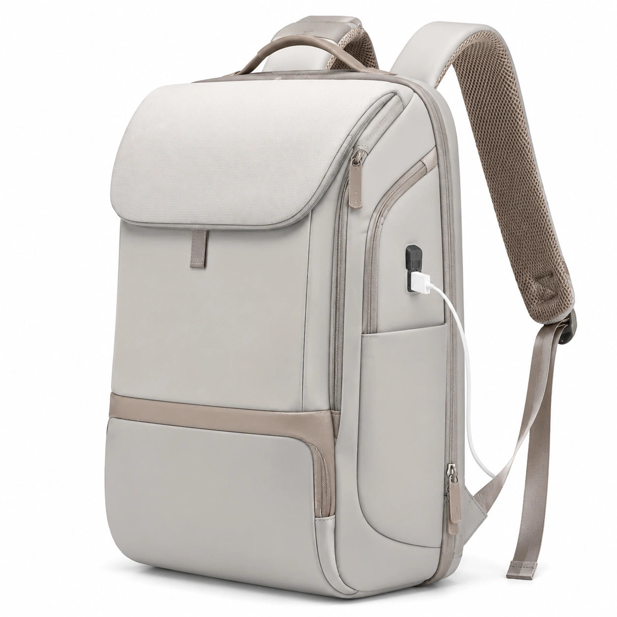 Mochila para portátil 30 x 15 x 43 cm gris de tejido sintético con puerto USB y compartimentos
