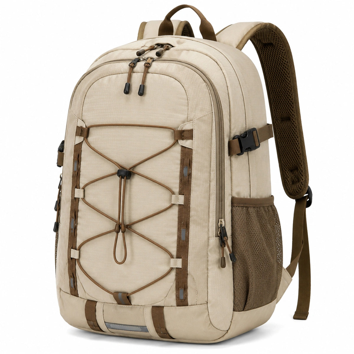 Mochila de senderismo 32 x 20 x 48 cm de tejido beige con compartimentos y cordón elástico