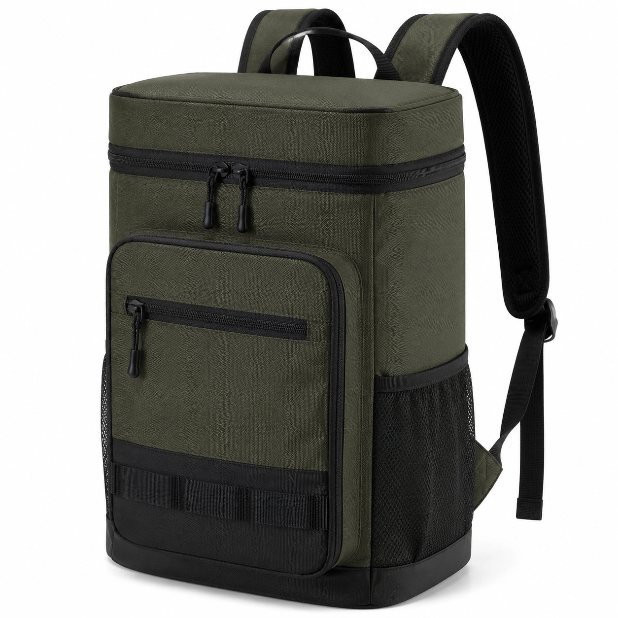 Mochila rectangular 30 x 20 x 45 cm de poliéster verde con compartimentos y correas acolchadas