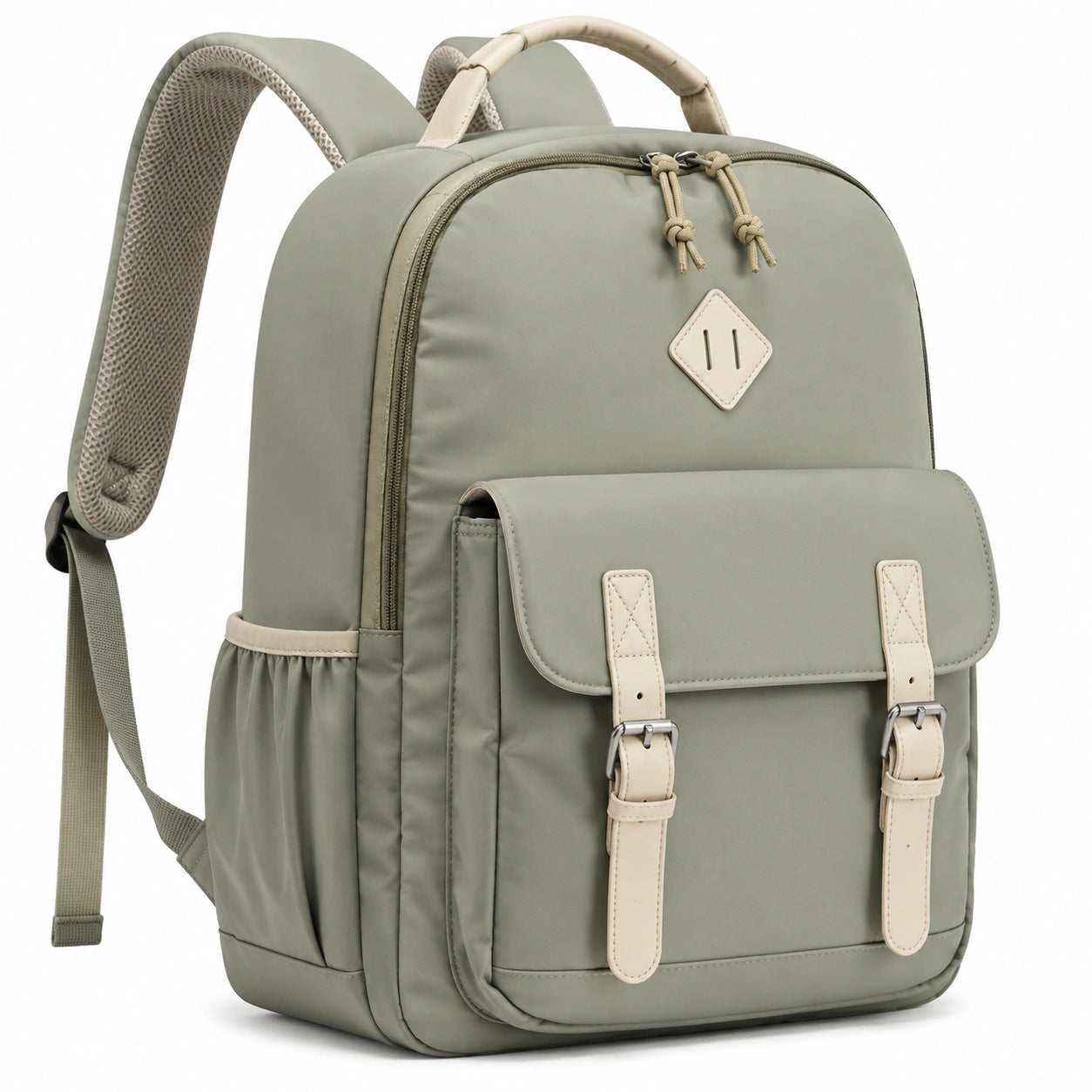 Mochila 30 x 15 x 40 cm de tejido sintético verde con bolsillos y cierre de cremallera