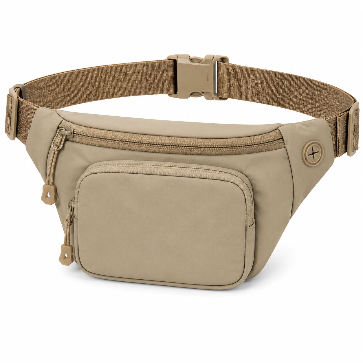 Riñonera 25 cm de tejido sintético beige con bolsillos con cremallera para uso diario