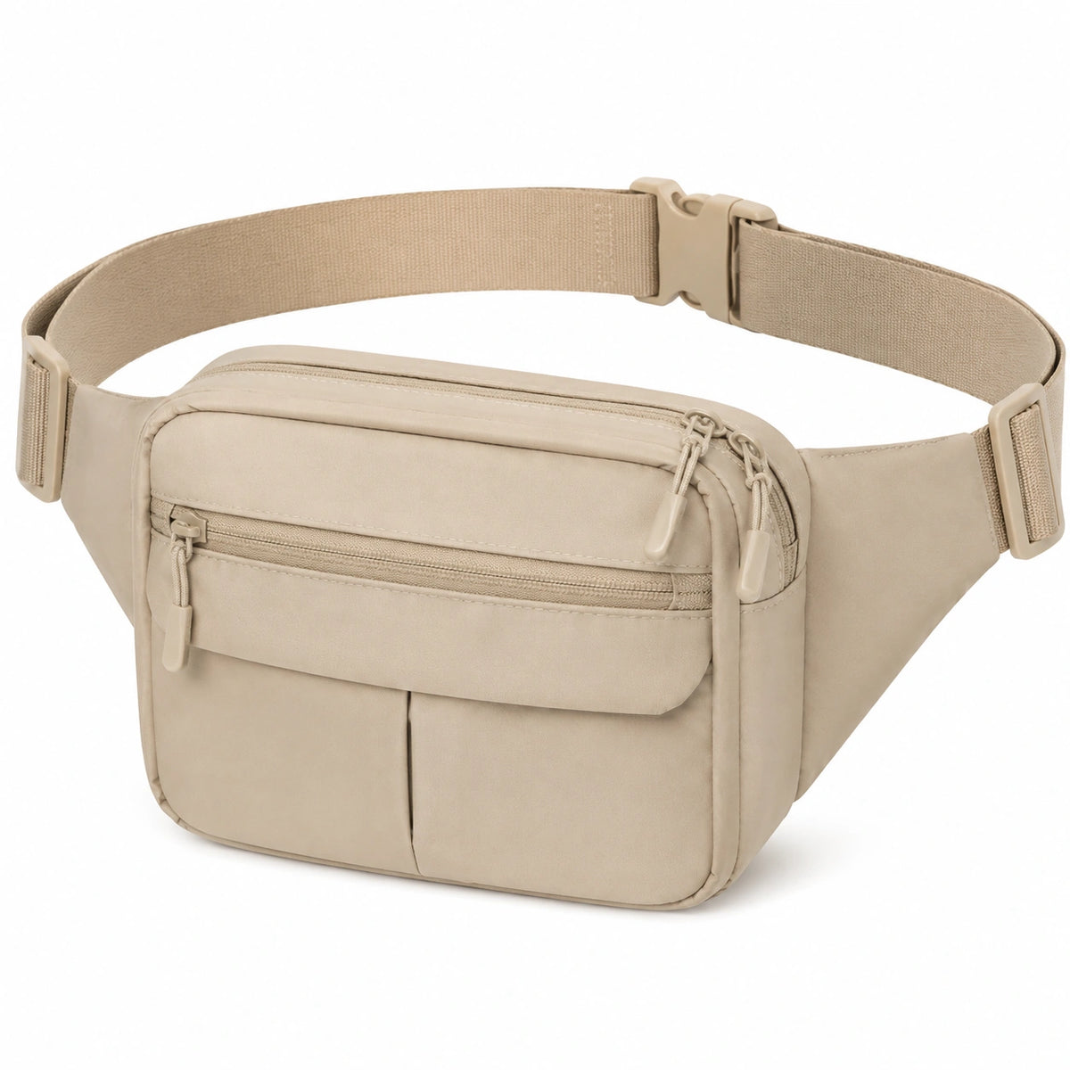 Riñonera 25 x 7 x 15 cm de poliéster beige con bolsillos y correa ajustable