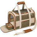 Transportín para mascotas 45 x 28 x 30 cm de tela beige con malla y correa ajustable