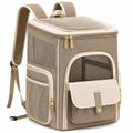 Mochila transportín para mascotas 42 x 30 x 45 cm de tela y malla beige con bolsillos para viaje