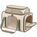 Transportín para mascotas 45 x 28 x 30 cm de poliéster beige y verde con malla ventilada plegable