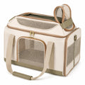Bolsa transportadora para mascotas 45 x 30 x 30 cm de tela beige con malla transpirable y asas