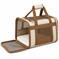 Transportín para mascotas 45 x 28 x 28 cm de tejido beige y marrón con malla y asa acolchada